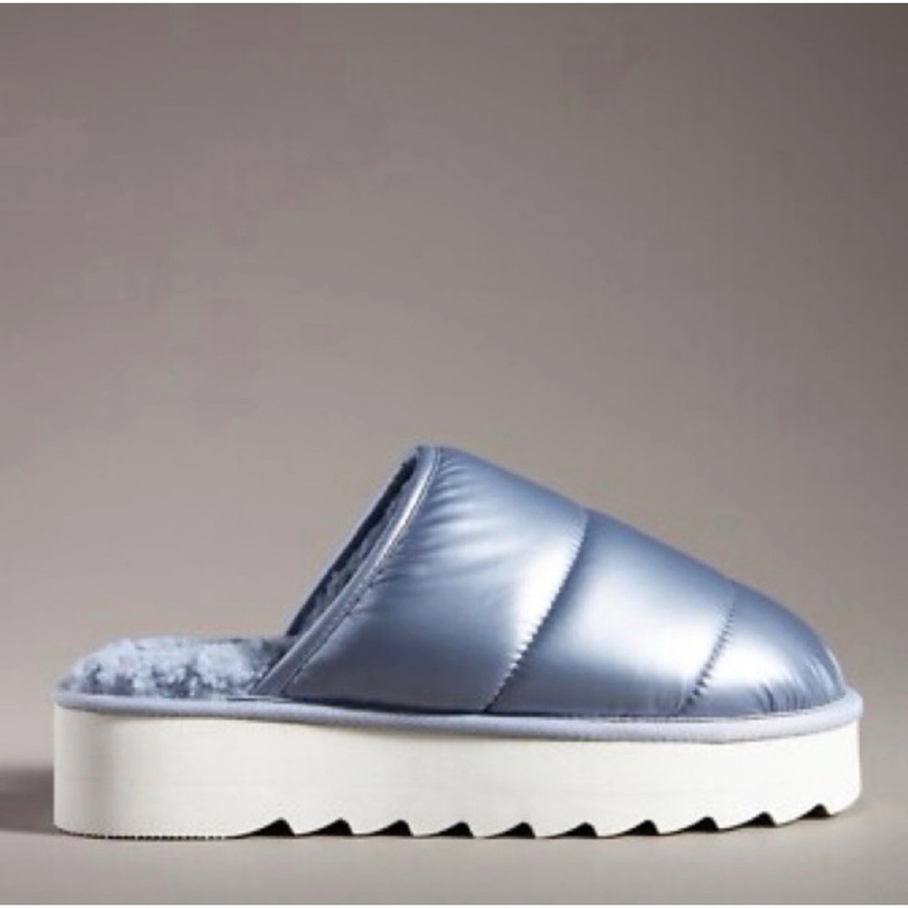 Anthropologie Maeve Puffy Platform Slippers Metallic Blue Size Medium 8/9